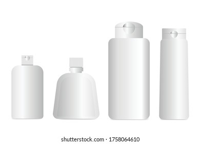 3D plastic bottles for cosmetics, medicines, shampoos or lotions packaging, liquid cosmetic templates, mockup image