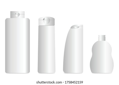 3D plastic bottles for cosmetics, medicines, shampoos or lotions packaging, liquid cosmetic templates, mockup image