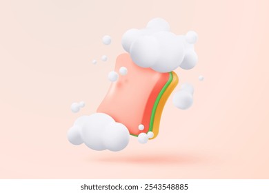 3d plastic bucket icon signs with soapy foam. House cleaning and washing household accessories. 3d water bucket realistic icon vector render illustration