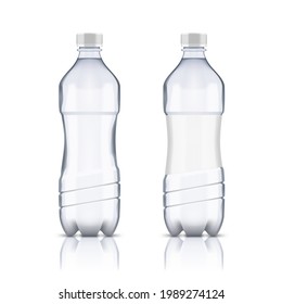 3D Plastic Clear Water Bottle With And Without Label On White Background. EPS10 Vector