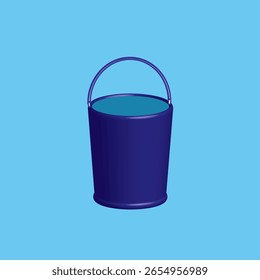 3D Cubo de plástico para el hogar lleno de agua sobre un fondo azul  