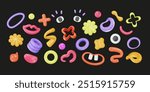 3d plastic joyous variety shapes. Inflated creative icons, playful forms, childish design elements. Vector cartoon illustration. Doodle and geometric modern graphics renders. Visual art.