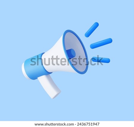 3d plastic megaphones icon or loudspeaker bullhorn for announce promotion, megaphone loudhailer with microphone mockup. announce concept. 3d rendering. Vector illustration