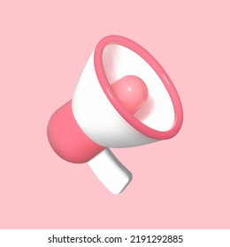 3d plastic megaphones on pink background. Vector illustration.