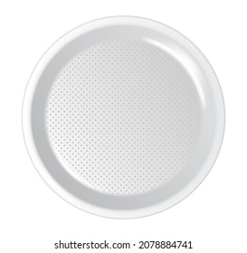 3d plastic plate icon, disposable kitchenware element for catering and serving. Paper tableware platter realistic template. Vector illustration