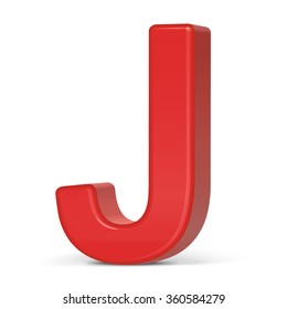 3d plastic red letter J isolated on white background