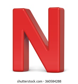 3d plastic red letter N isolated on white background