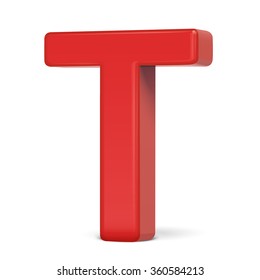 3d plastic red letter T isolated on white background