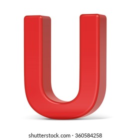 3d plastic red letter U isolated on white background