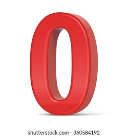 3d plastic red number 0 isolated on white background