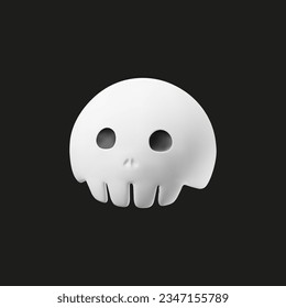 3d plastic skull icon. Skeleton head with black eyes and big teeth. Vector realistic illustration. Halloween element.