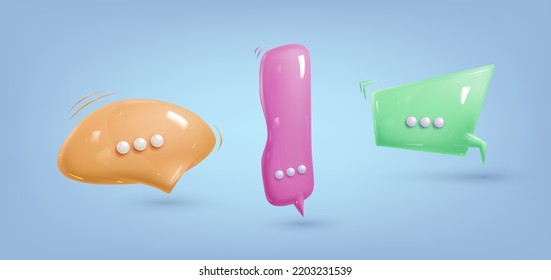 3.ª burbuja de habla plástica. Conjunto realista de historietas de dibujos animados lustrosos bubblebox. Cuadro de conversación, cuadro de mensaje, web. Ilustraciones vectoriales.
