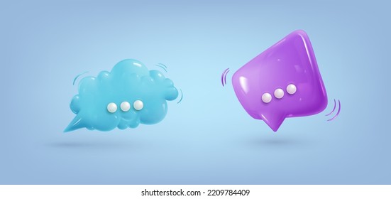 3d plastic speech bubble. Realistic set of cartoon comic glossy bubblebox. Chatting box, message box, web.
