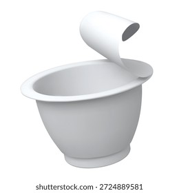 Envase de yogur de plástico 3D con una tapa de aluminio abierta, maqueta en blanco. Contenedor realista. Comida, nutrición, postre. Productos lácteos. Para publicidad de marca. Ilustración vectorial. Fondo aislado.