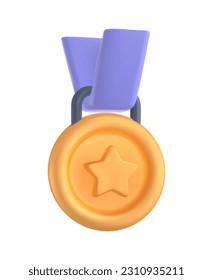 3d plasticine realism golden award icon. Gold medal on pendant, star for best winner. Colored metal medallion, gaming applications websites prize. 3d vector illustration isolated on white background