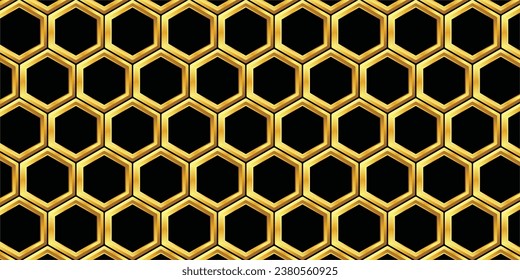 3d plate button of hexagon shape with golden frame vector illustration. Realistic isolated website element