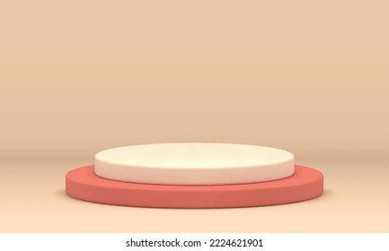 3d platform podium level cylinder foundation promo advertising stage realistic vector illustration. Beige brown pedestal round basic construction scene for product presentation minimalist decor design