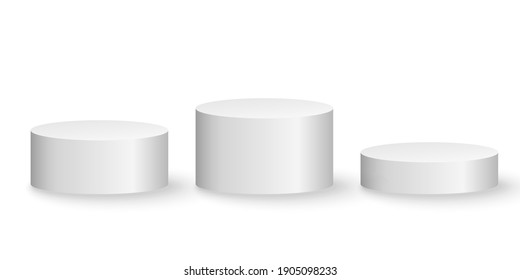 3d platforms isolated on white background. Podium for performance or presentation. Geometric shapes. Empty pedestal. Vector illustration. EPS 10.