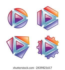 3d play button icon set 