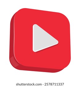 3d play button icon YouTube logo vector isolated on white