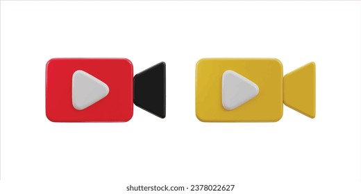 3d play button on video camera icon set