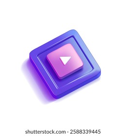 3D play button, purple color. Icon. Realistic button for audio, video viewing, and interface concepts. Vector