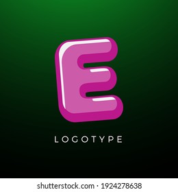 3D playful Letter E, Kids and joy style symbol for school, preschool, comic book, kids zone decoration, festive or baby game logo template. Vector typography design for logotype and monogram