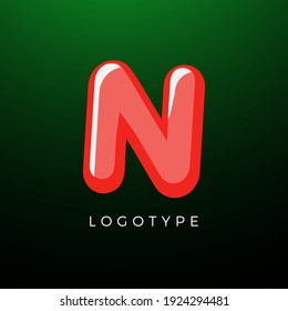 3D playful Letter N, Kids and joy style symbol for school, preschool, comic book, kids zone decoration, festive or baby game logo template. Vector typography design for logotype and monogram