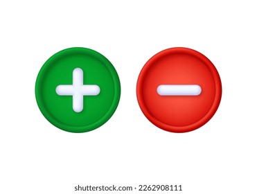 3D Plus and minuse icon isolated on white background. Can be used for many purposes. Trendy and modern vector in 3d style.