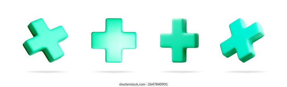 Coleção de sinais 3D plus para web design. Ajuda e símbolo médico. Conjunto de ícones para adição e conceito positivo.