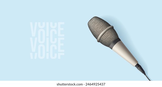 3d podcast studio icon. Radio sound microphone vector cartoon illustration. Audio music mic, studio interview or voice recording realistic render. Live mike dj gadget or karaoke song singing receiver.