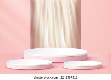 3D Podium. Abstract scene background. Product presentation, mock up, show cosmetic product, Blank Podium, stage pedestal or platform. 3D Vector. Render