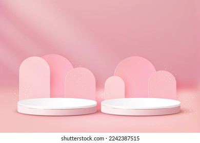 3D Podium. Abstract scene background. Product presentation, mock up, show cosmetic product, Blank Podium, stage pedestal or platform. 3D Vector. Render