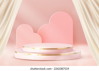 3D Podium. Abstract scene background. Product presentation, mock up, show cosmetic product, Blank Podium, stage pedestal or platform. 3D Vector. Render