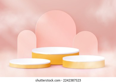 Podio 3D. Resumen del fondo de la escena. Presentación del producto, maqueta, muestra productos cosméticos, podio en blanco, pedestal o plataforma. Vector 3D. Render