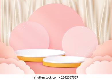 3D Podium. Abstract scene background. Product presentation, mock up, show cosmetic product, Blank Podium, stage pedestal or platform. 3D Vector. Render