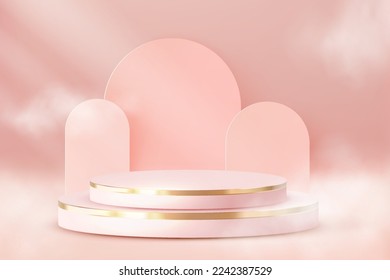 3D Podium. Abstract scene background. Product presentation, mock up, show cosmetic product, Blank Podium, stage pedestal or platform. 3D Vector. Render