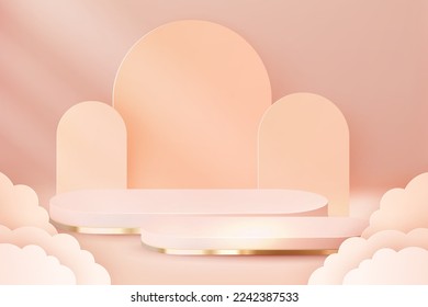 3D Podium. Abstract scene background. Product presentation, mock up, show cosmetic product, Blank Podium, stage pedestal or platform. 3D Vector. Render