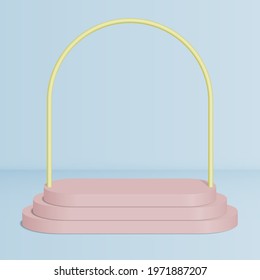 3D podium with an arch. Scene with geometric shapes. Pedestal for presentations. Vector illustration of the winner.