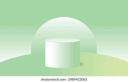 3D podium background featuring a sleek, modern design with a minimalistic approach. The backdrop includes soft gradients, dynamic lighting, and abstract shapes, creating a professional and elegant set