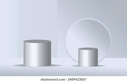 3D podium background featuring a sleek, modern design with a minimalistic approach. The backdrop includes soft gradients, dynamic lighting, and abstract shapes, creating a professional and elegant set