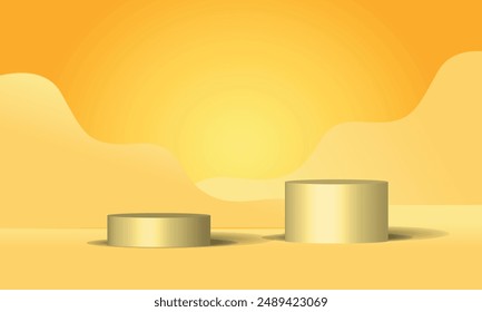 3D podium background featuring a sleek, modern design with a minimalistic approach. The backdrop includes soft gradients, dynamic lighting, and abstract shapes, creating a professional and elegant set