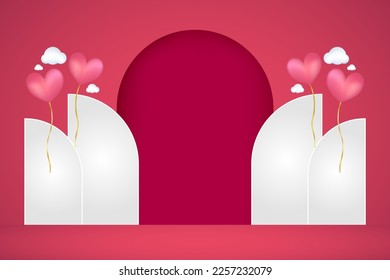3d podium banner. modern valentine's day background banner. romantic backdrop. lovely banner