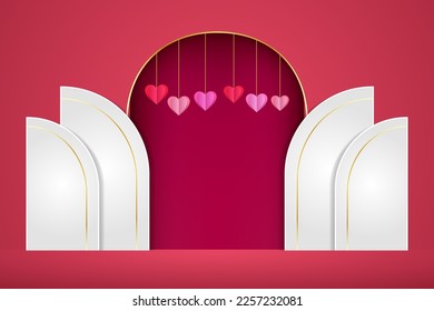 3d podium banner. modern valentine's day background banner. romantic backdrop. lovely banner