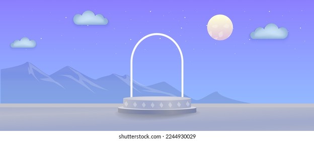 3D Podium with beautiful landscape view in the background