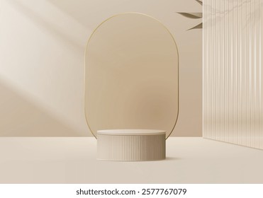 3d podium brown colours on background platform. stand show cosmetic product for display. Stage showcase on pedestal black and white studio platform. 3d simplicity shapes vector render illustration