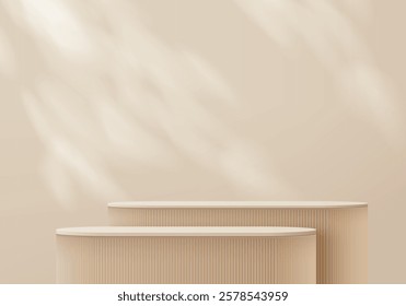 3d podium brown colours on background platform. stand show cosmetic product for display. Stage showcase on pedestal black and white studio platform. 3d simplicity shapes vector render illustration