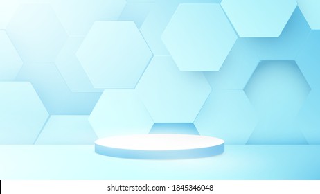 3D podium composition with Abstract technology digital hi-tech hexagons background. Space for your design. Vector illustration