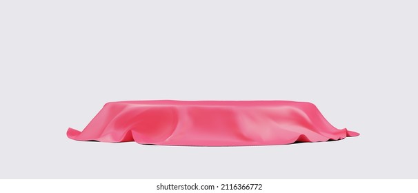 3d podium is covered with a piece of fabric on a white background.