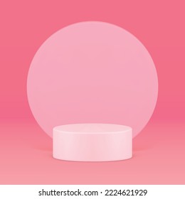 3d podium cylinder platform advertising exhibit retail merchandise basic foundation realistic vector illustration. Pedestal round construction vertical wall elegant event celebrate studio background